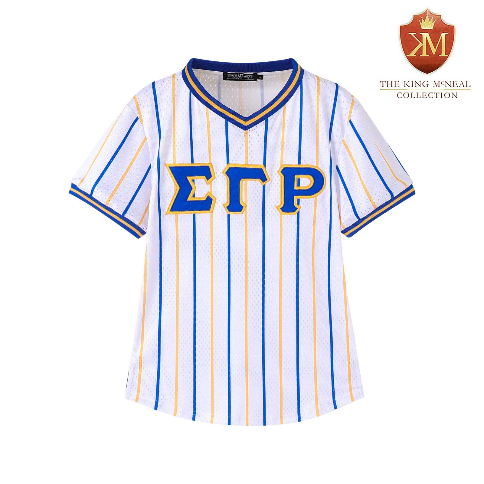 SGRho White Pinstripe Baseball Jersey