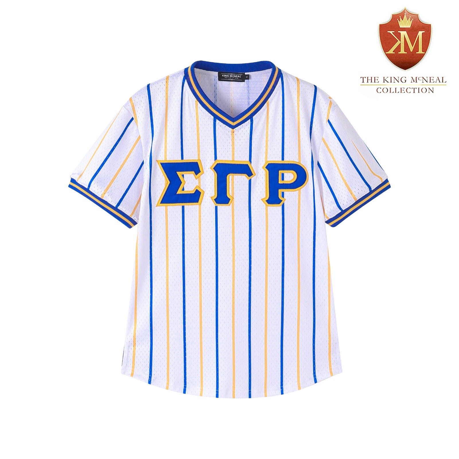 SGRho White Pinstripe Baseball Jersey