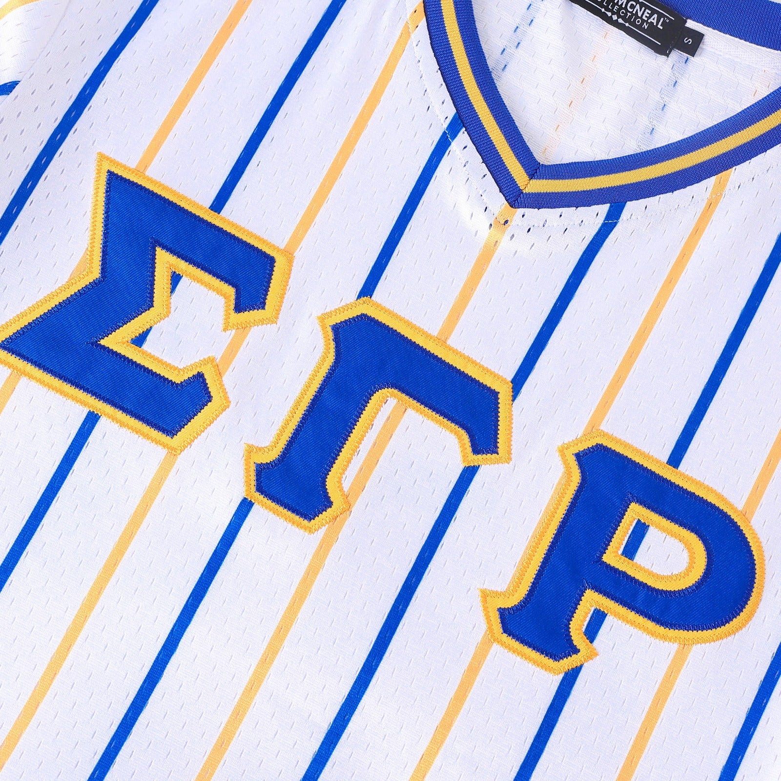SGRho White Pinstripe Baseball Jersey