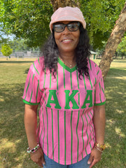 AKA Pink Pinstripe Baseball Jersey