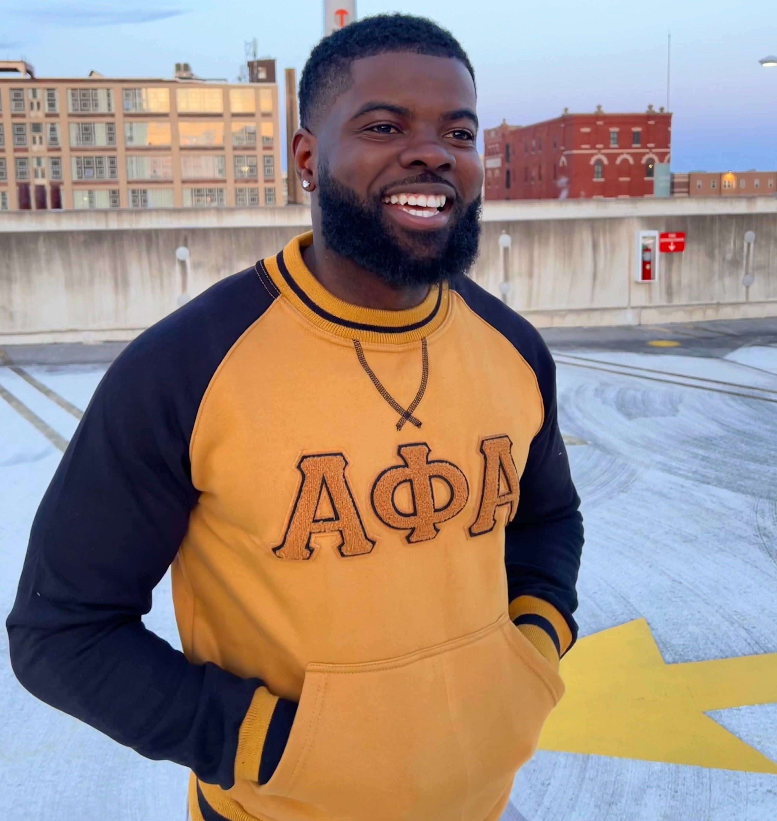Alpha Black Gold Chenille Crewneck