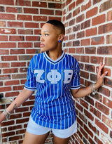 Zeta Phi Beta Blue Pinstripe Baseball Jersey