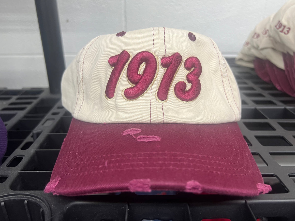 1913 Delta Cream & Crimson Distressed Hat
