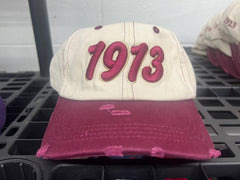 1913 Delta Cream & Crimson Distressed Hat