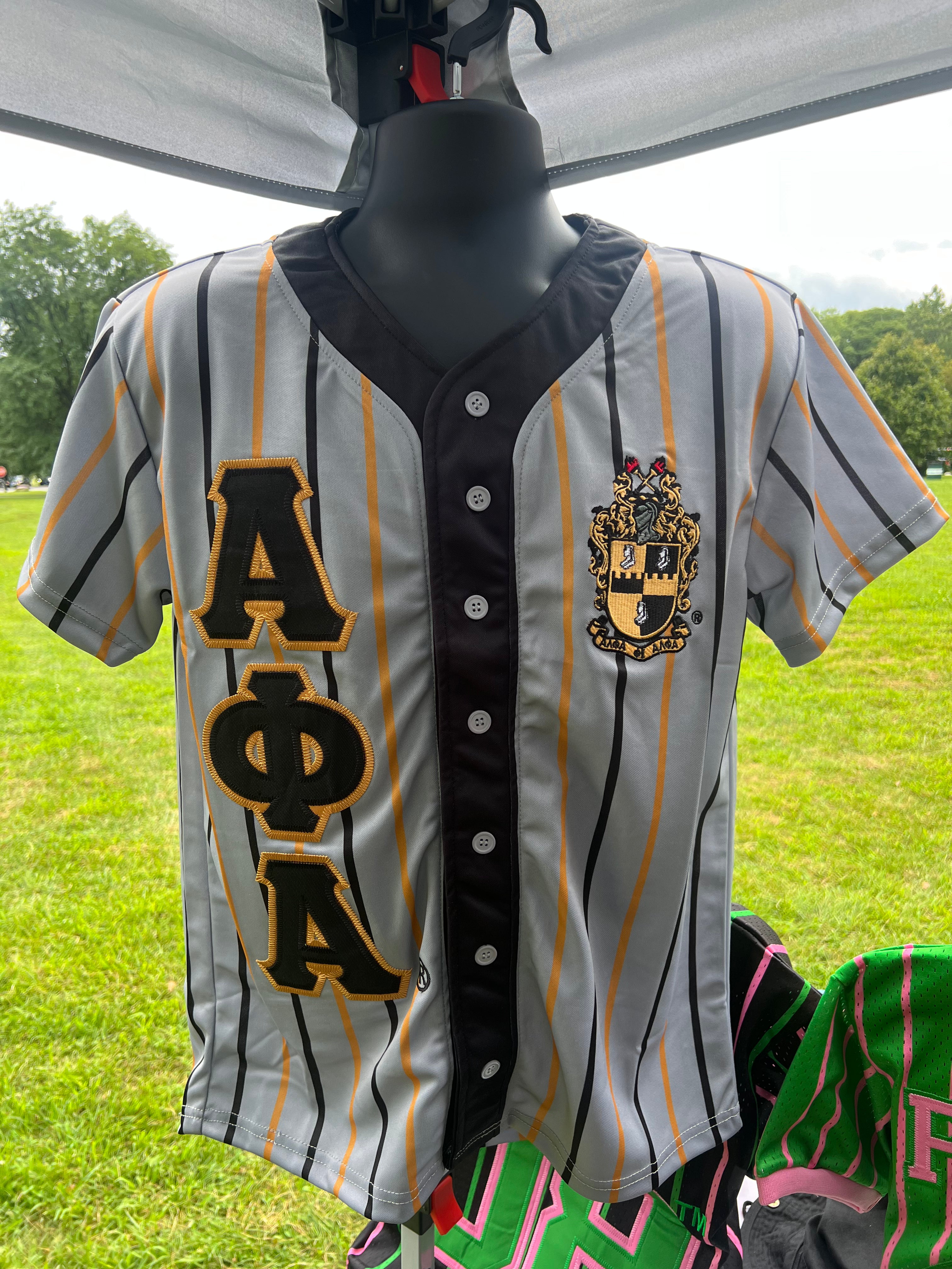 Alpha Grey Pinstripe Button Up Baseball Jersey