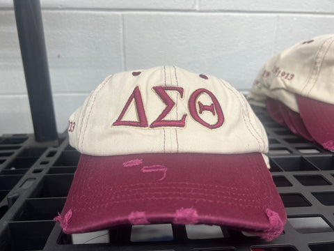 Delta Cream & Crimson Distressed Hat