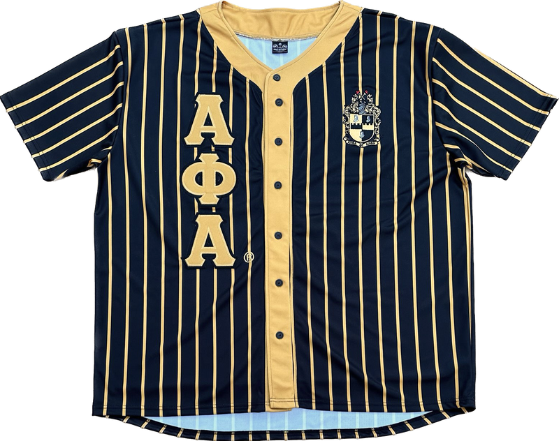 Alpha Black Pinstripe Button Up Baseball Jersey