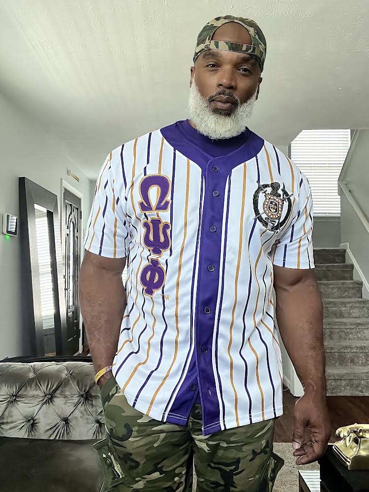 Omega White Pinstripe Button Up Baseball Jersey Omega White Pinstripe Button Up Baseball Jersey