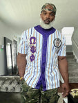 Omega White Pinstripe Button Up Baseball Jersey