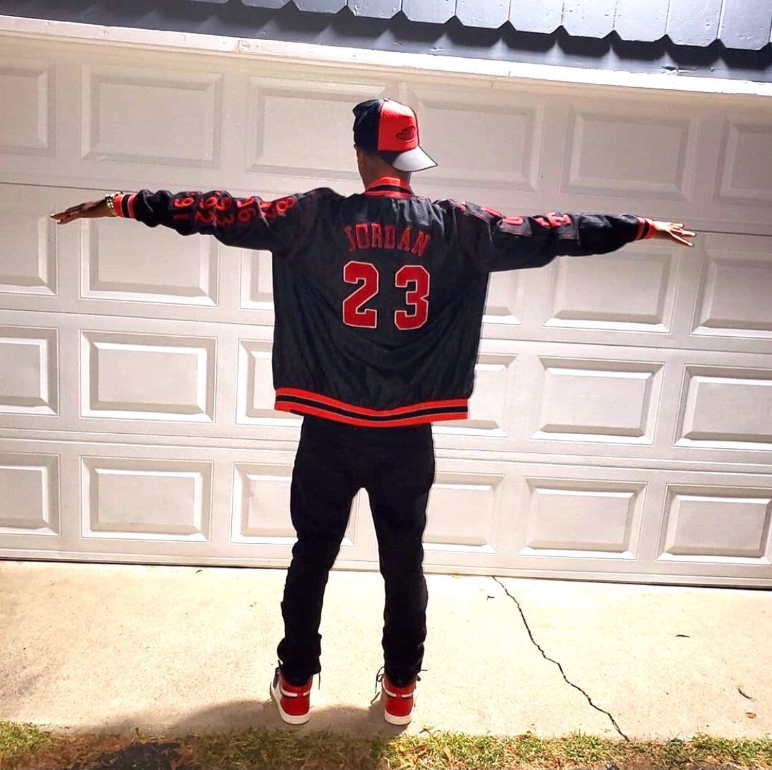 Custom Goat Black Denim Bomber Jacket