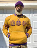 Omega Gold Stripe Letter Chenille Crewneck