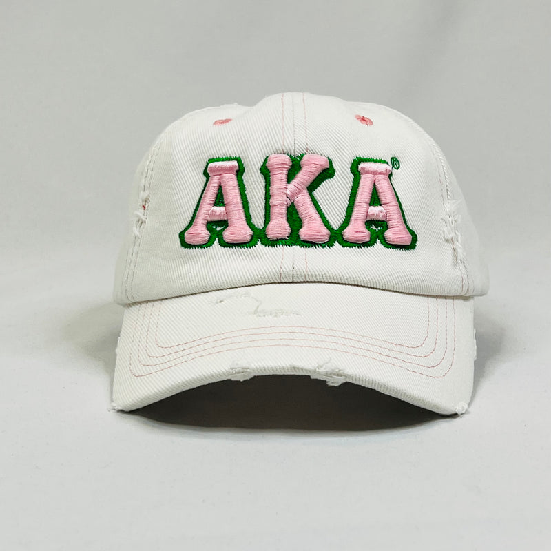 AKA White Denim Distressed Hat
