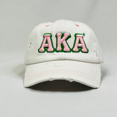 AKA White Denim Distressed Hat