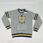 SGRho Stripe Grey Chenille Crest Pocket Crewneck