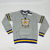 SGRho Stripe Grey Chenille Crest Pocket Crewneck
