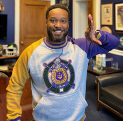 Omega Grey Purple Crest Chenille Crewneck