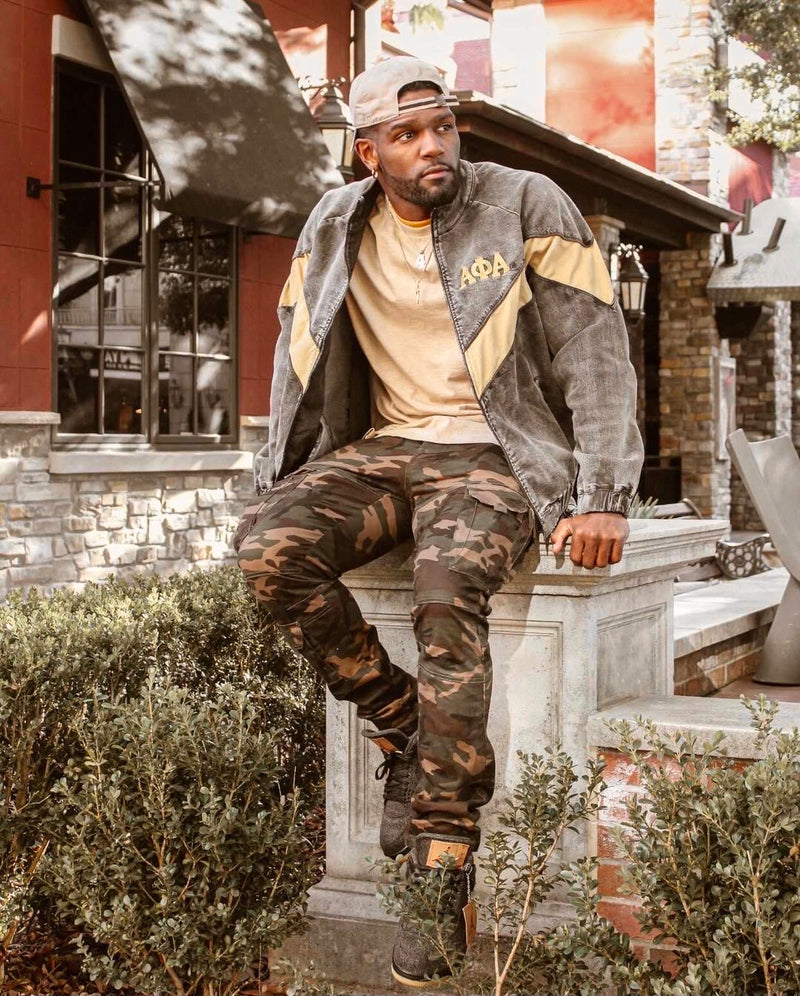 Alpha Black Washed Denim and Suede Jacket