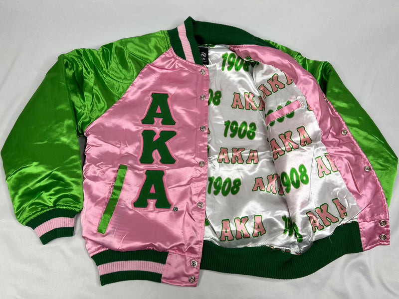 AKA Pink Satin Bomber Jacket
