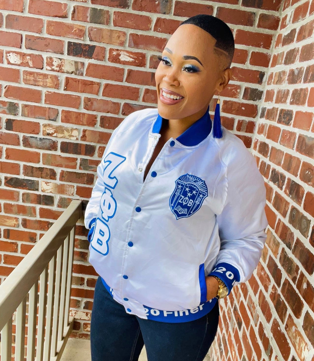 Zeta White Satin Bomber Jacket Custom Ribbon And Lining
