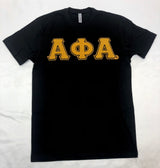 Premium Alpha Black Chenille Old Gold letter T-Shirt