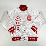 Delta White Satin Bomber Jacket Custom Ribbon And Lining