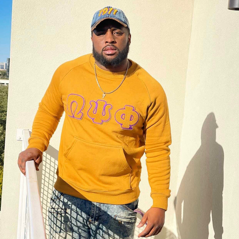 Omega Gold Letter Chenille Crewneck