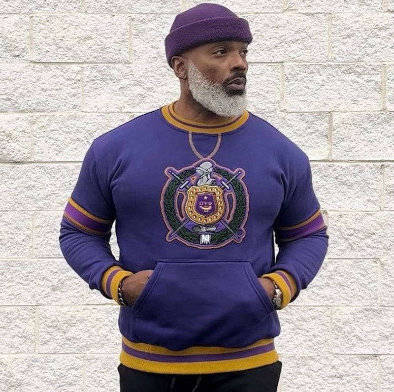Omega Purple Stripe Crest Chenille Crewneck