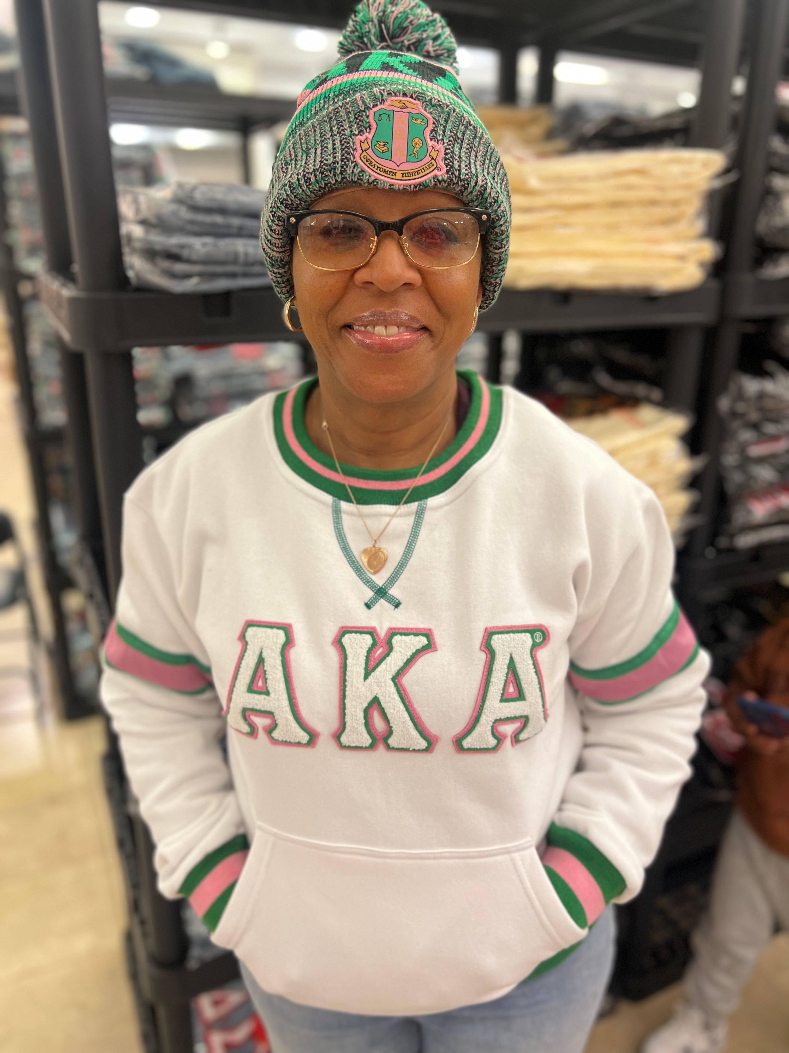 AKA White Stripe Chenille Crewneck (Unisex Size)