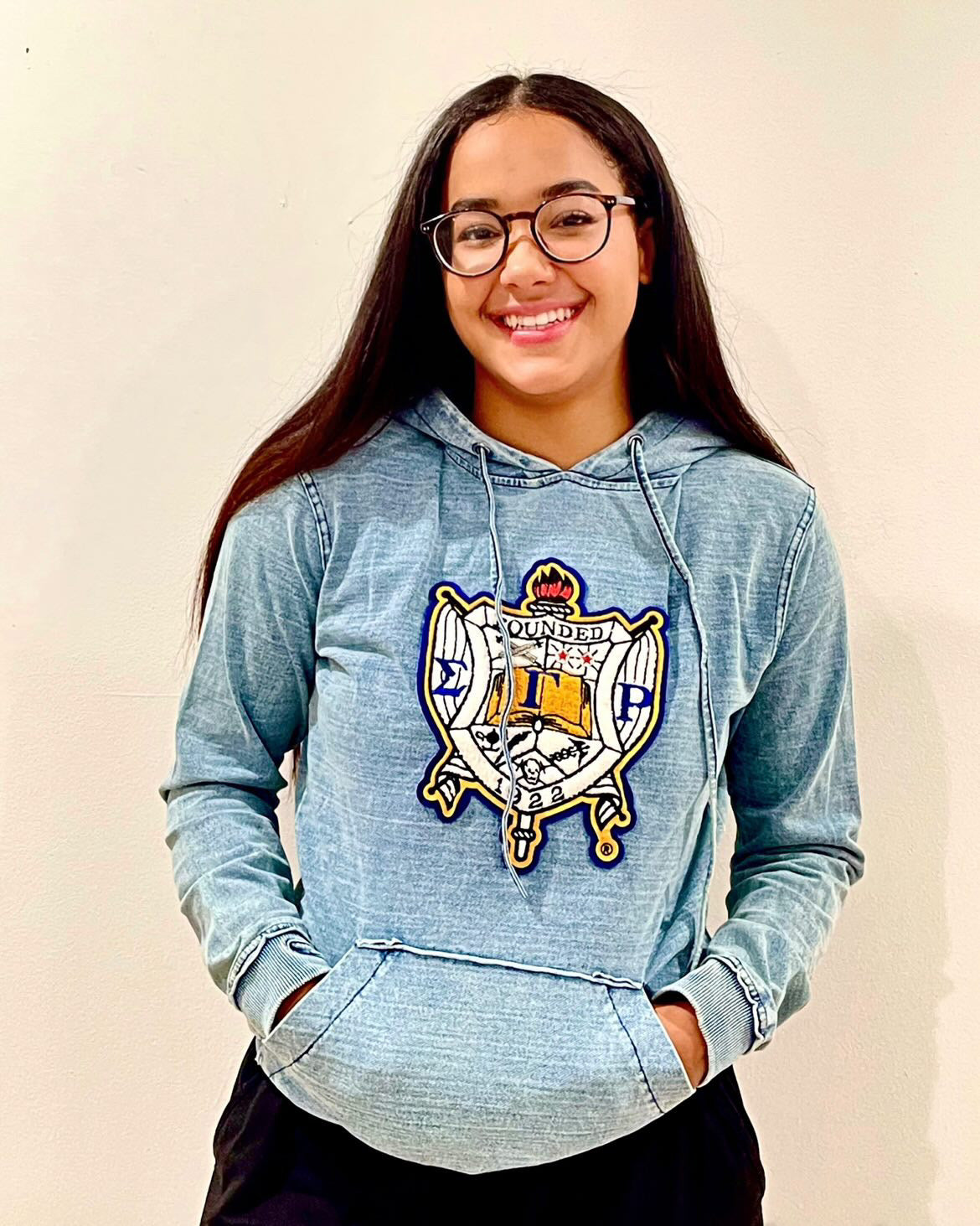 Sigma Gamma Rho Chenille Crest Light Denim Hoodie
