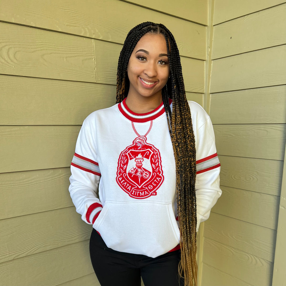 DST White Crest Striped Chenille Crewneck (Unisex Size)