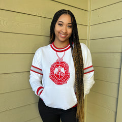 DST White Crest Striped Chenille Crewneck (Unisex Size)