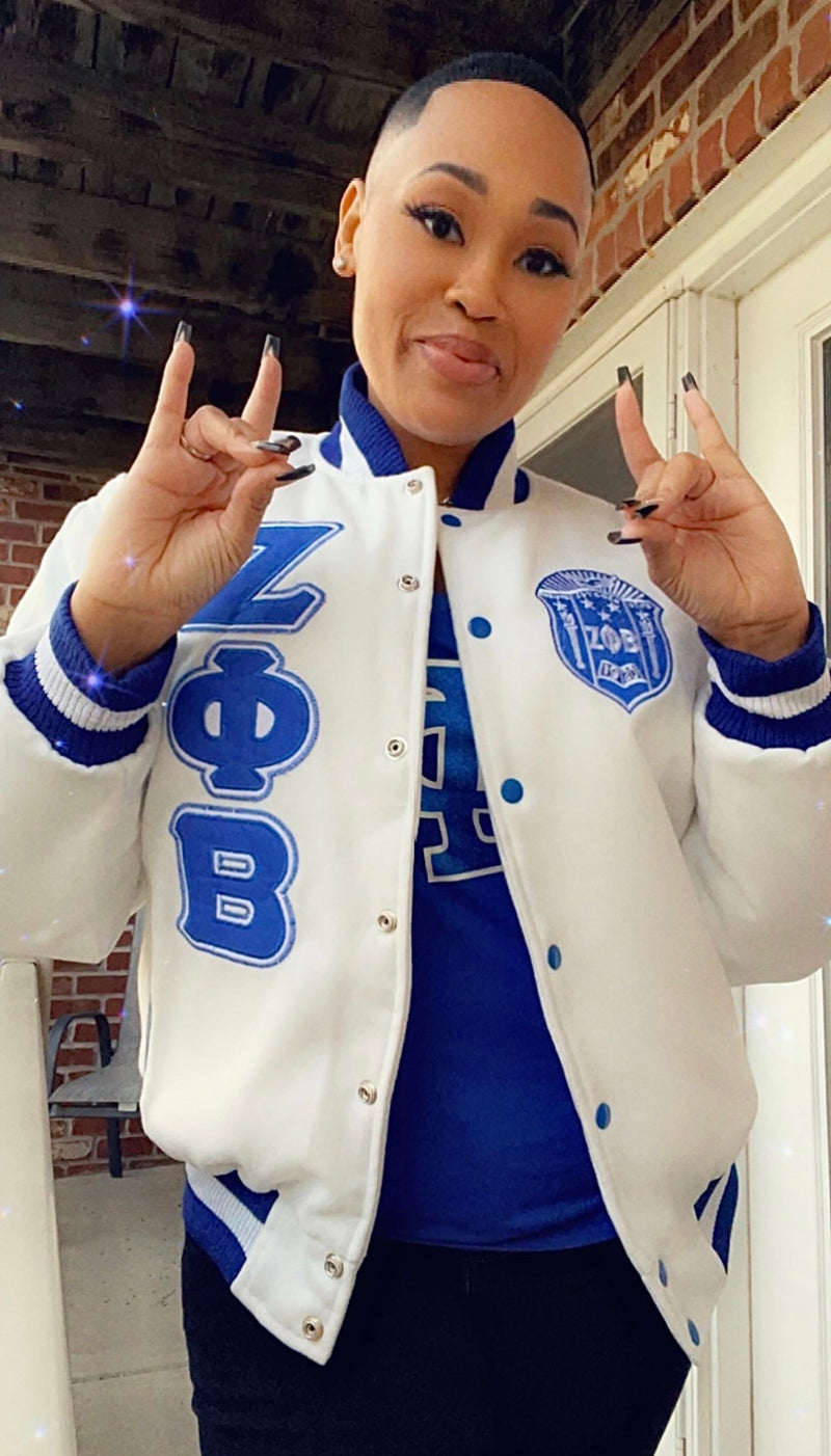 Zeta White Wool and Leather Letterman Jacket