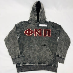Phi Nu Pi Chenille Black Acid Washed Denim Hoodie