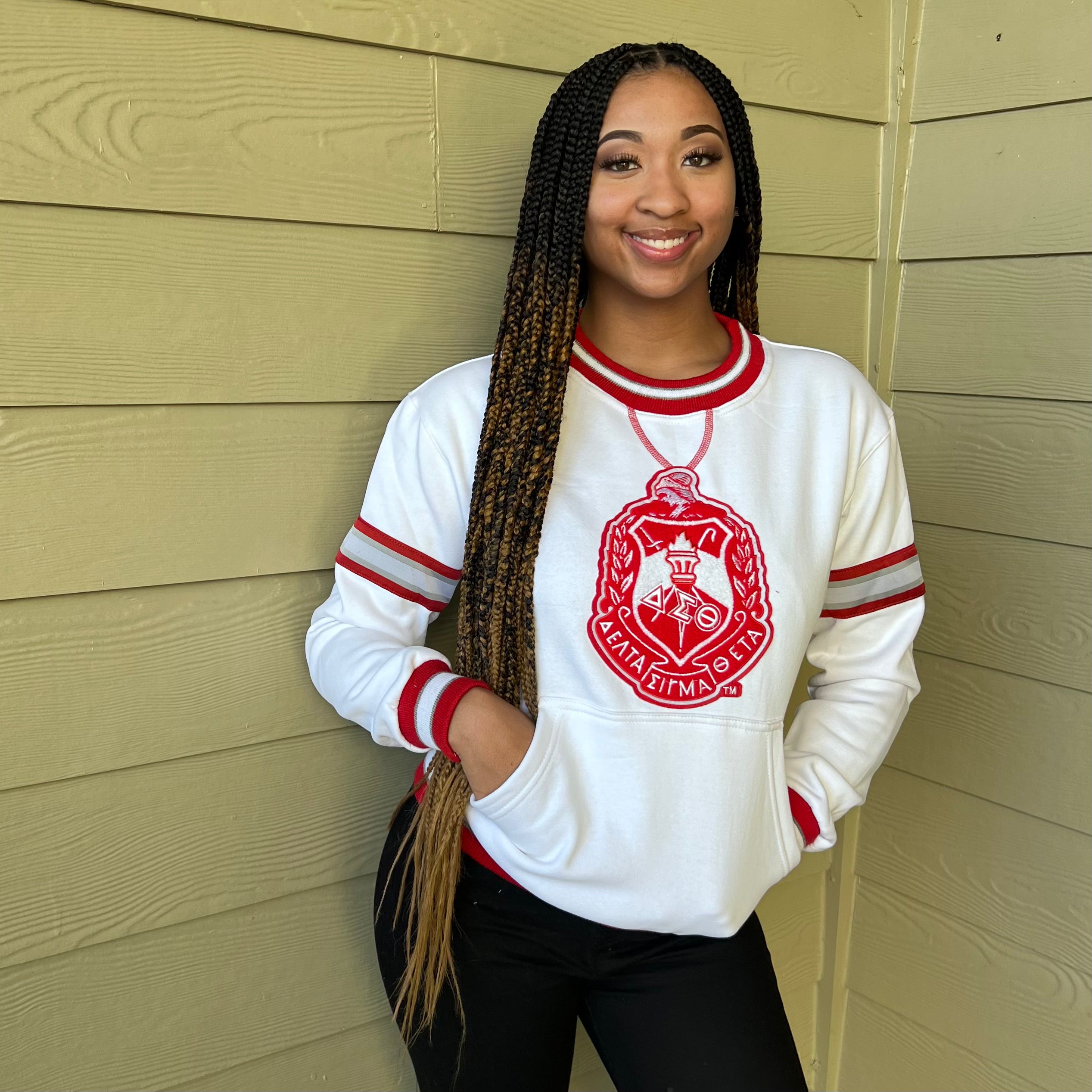 DST White Crest Striped Chenille Crewneck (Unisex Size)