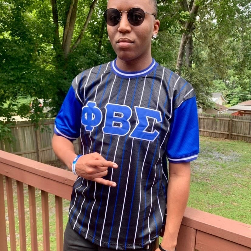 Black Phi Beta Sigma Pinstripe Baseball Jersey