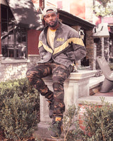 Alpha Black Washed Denim and Suede Jacket