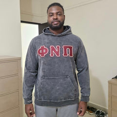 Phi Nu Pi Chenille Black Acid Washed Denim Hoodie