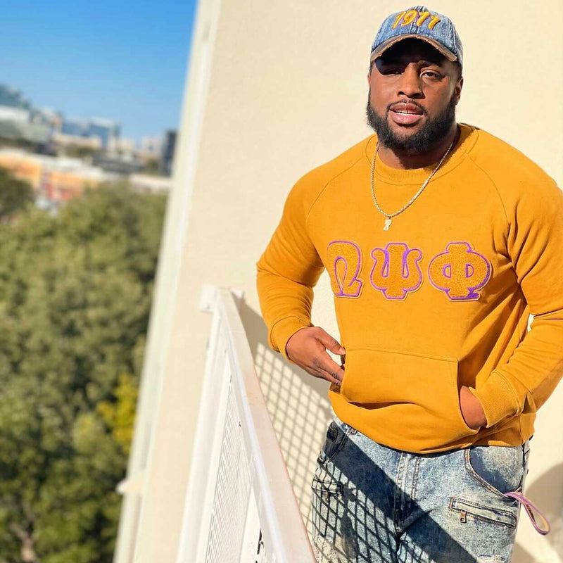 Omega Gold Letter Chenille Crewneck