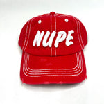 Nupe Red & White Stitched Distressed Hat