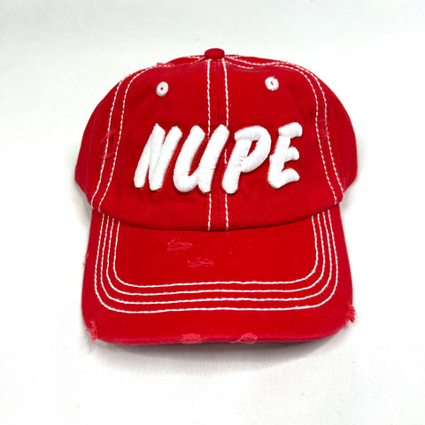Nupe Red & White Stitched Distressed Hat