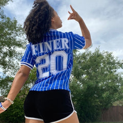 Zeta Phi Beta Blue Pinstripe Baseball Jersey