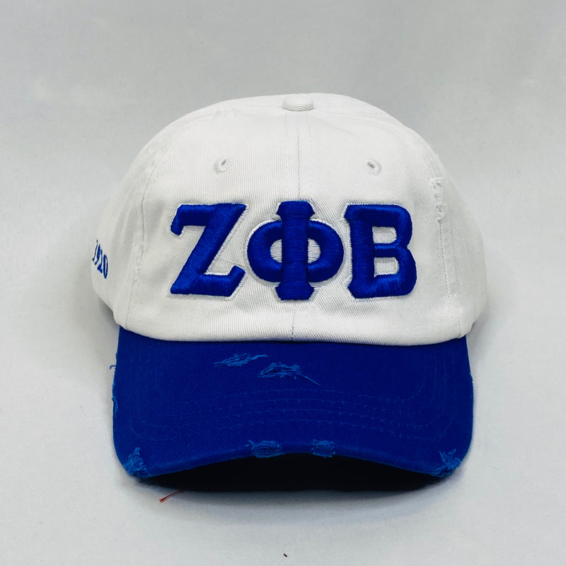 “ΖΦΒ” Zeta Phi Beta white & Blue Distressed Hat