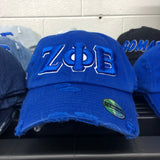 Blue Zeta Phi Beta Distressed Hat