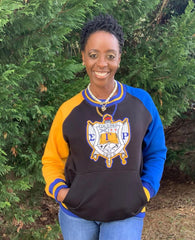 SGRho Black Opp Sleeve Chenille Crest Pocket Crewneck