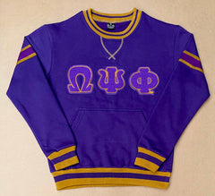 Omega Purple Stripe Letter Chenille Crewneck