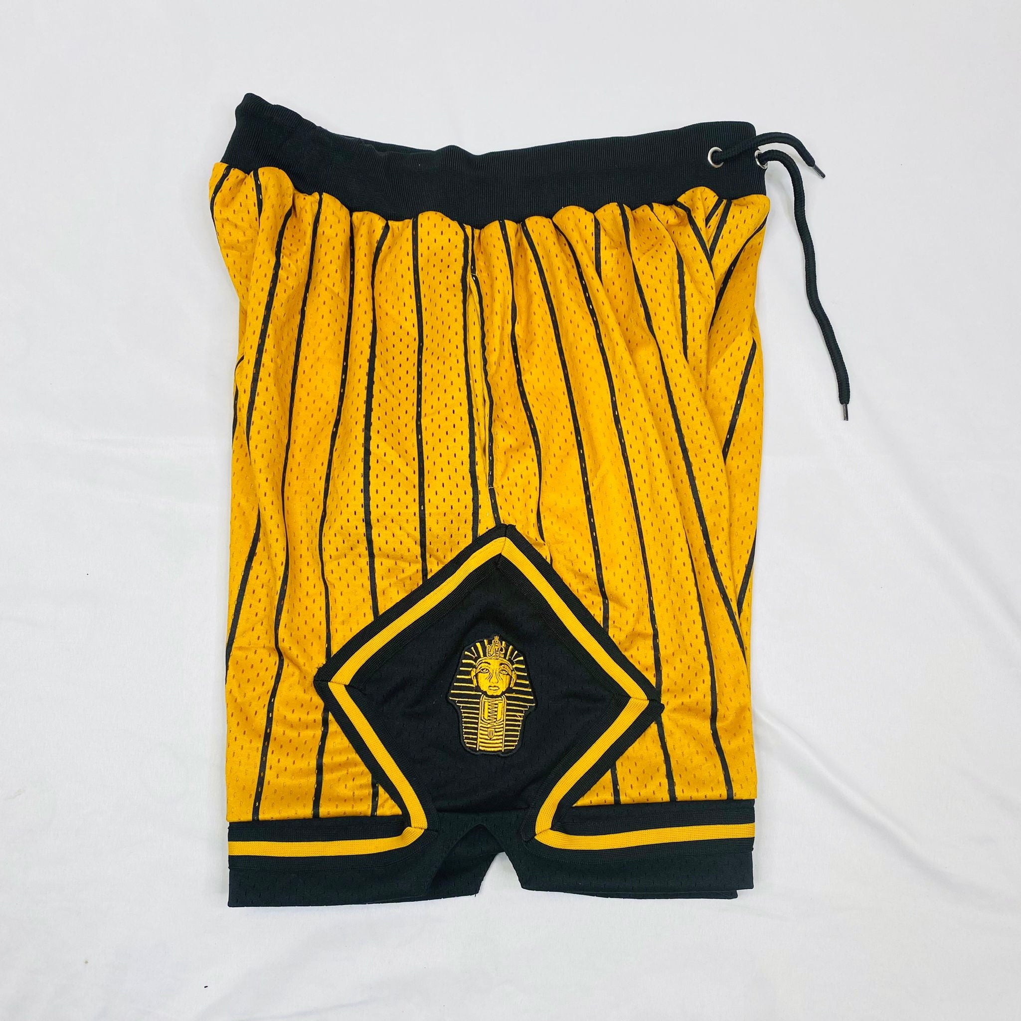 Alpha Gold Pinstripe Heavy Mesh Basketball Shorts The King McNeal Collection