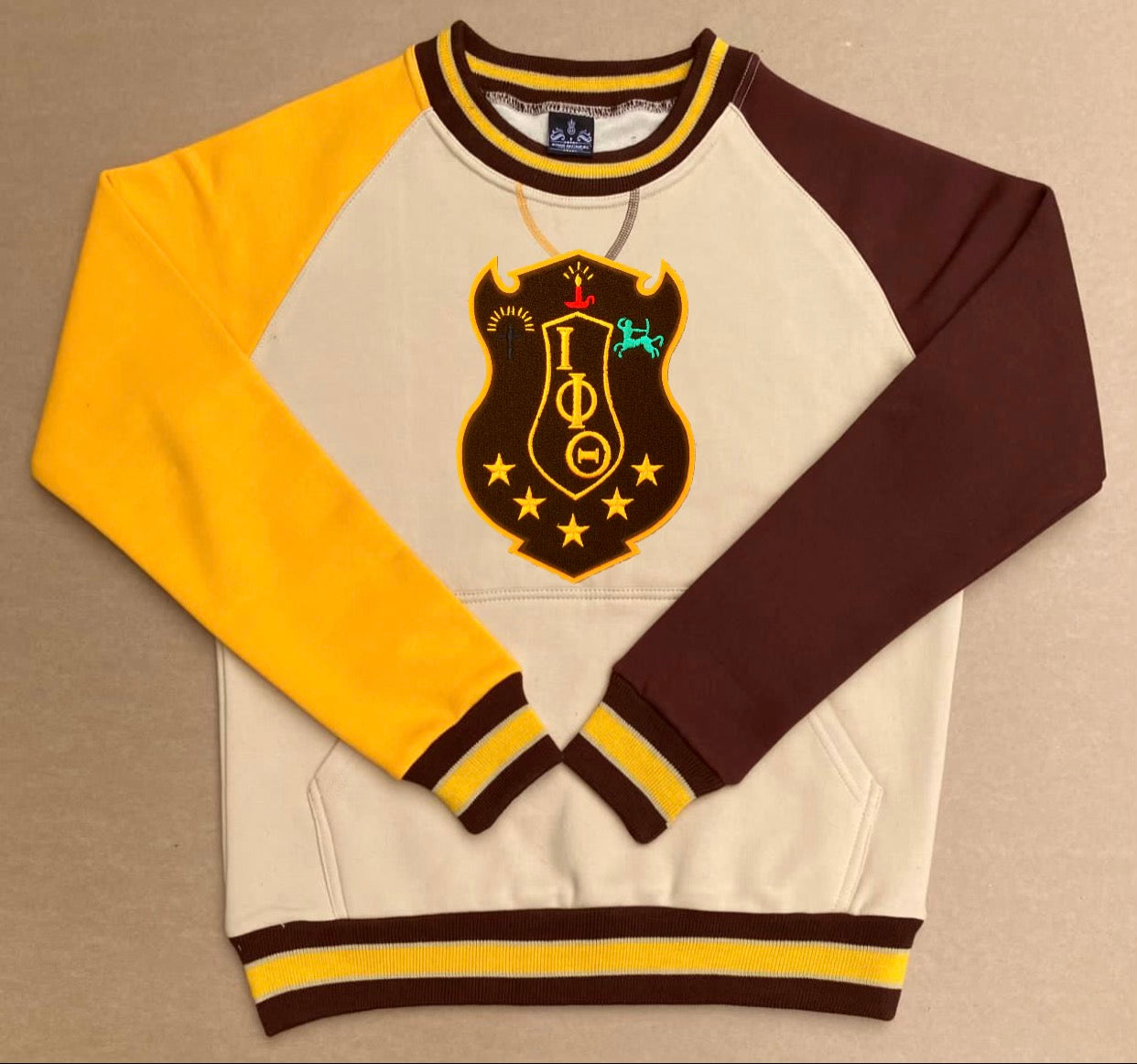 Iota Opposite Sleeve Crest Chenille Crewneck