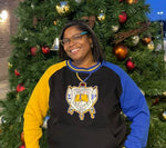 SGRho Black Opp Sleeve Chenille Crest Pocket Crewneck