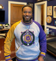Omega Grey Purple Crest Chenille Crewneck