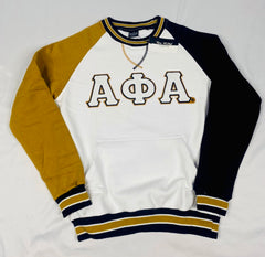 Alpha White Opposite Sleeve Letter Chenille Crewneck